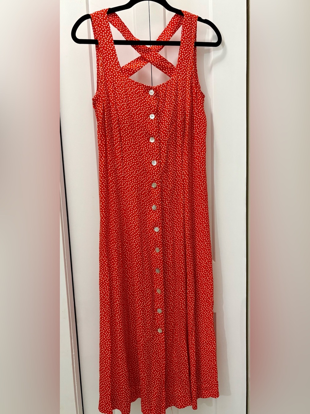 Sheri Martin Red Polka Retro. Dot Button-Front Maxi Dress size 10